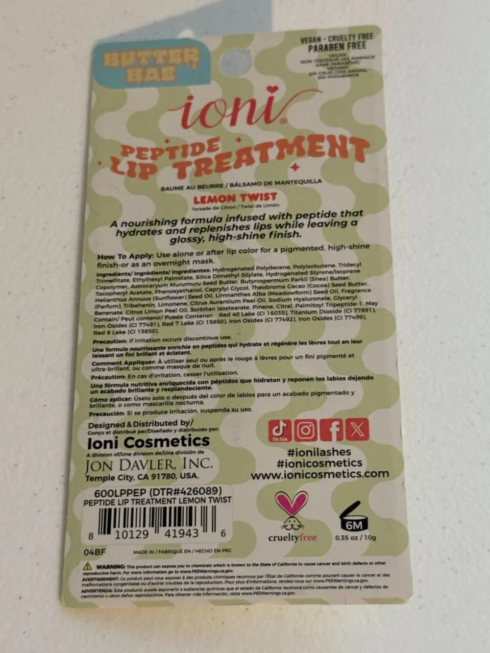 Ioni Butter Bae Lemon Twist Peptide Lip Treatment New